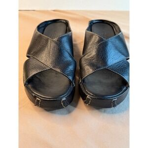 Cole Haan Country Black- Sz 6.5 Leather Criss Cross Platform Wedge Slide Sandals